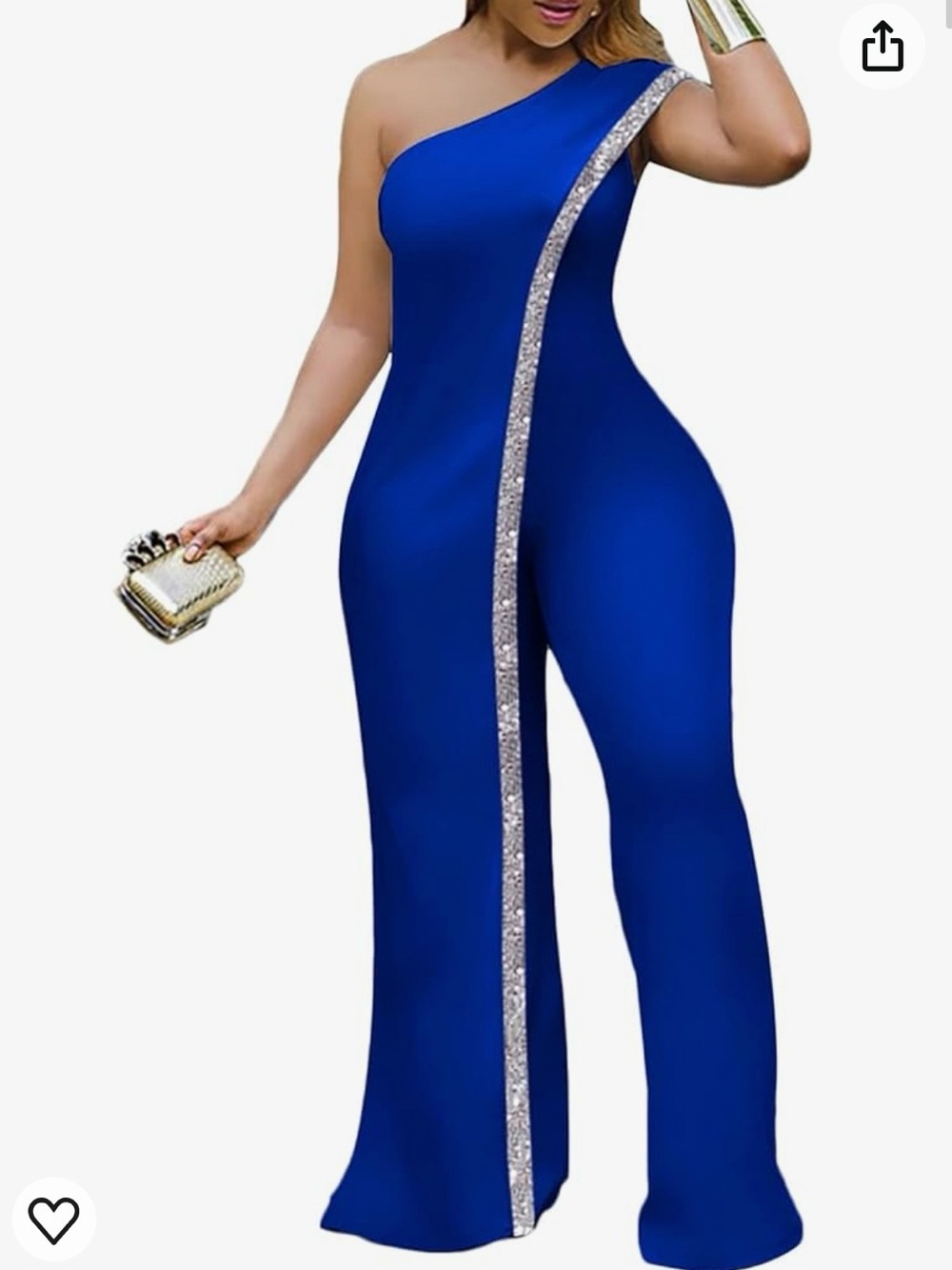Metamorphosis Girl: One-Shoulder Royal Blue Jumpsuit with Silver Trim. Size M.